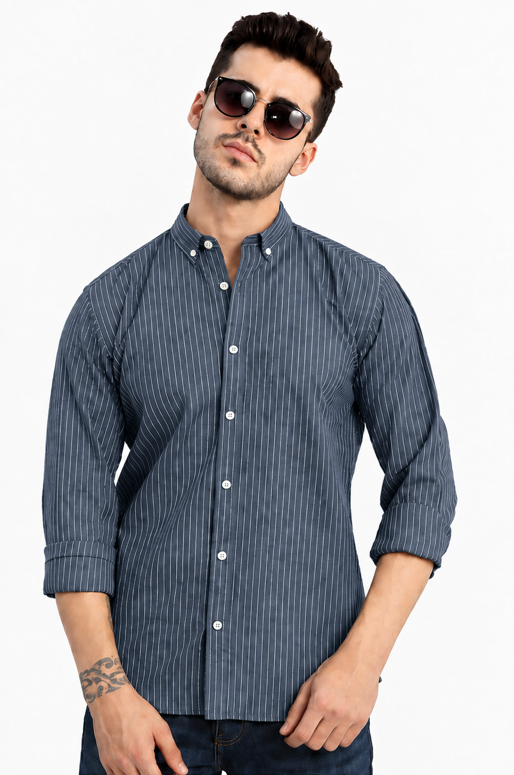 Tailmont Premium Black Pinstripe Shirt