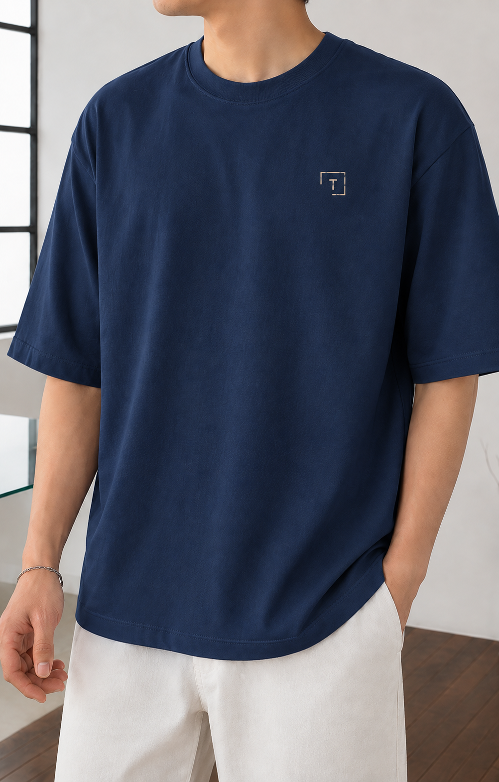 Tailmont Premium Beige Oversized T-Shirt
