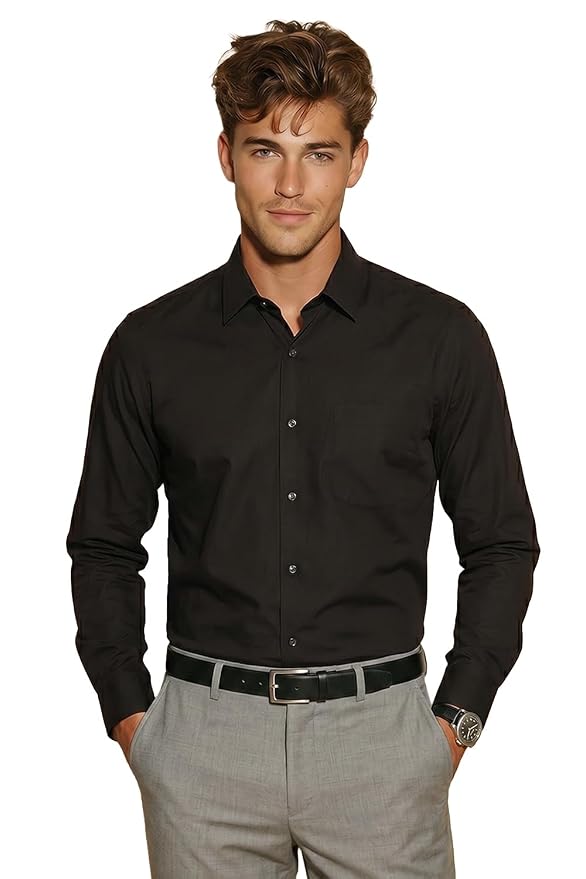 Tailmont Premium Black Solid Formal Shirt